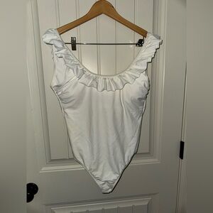 White Ruffle Scoop One-Piece Swimsuit